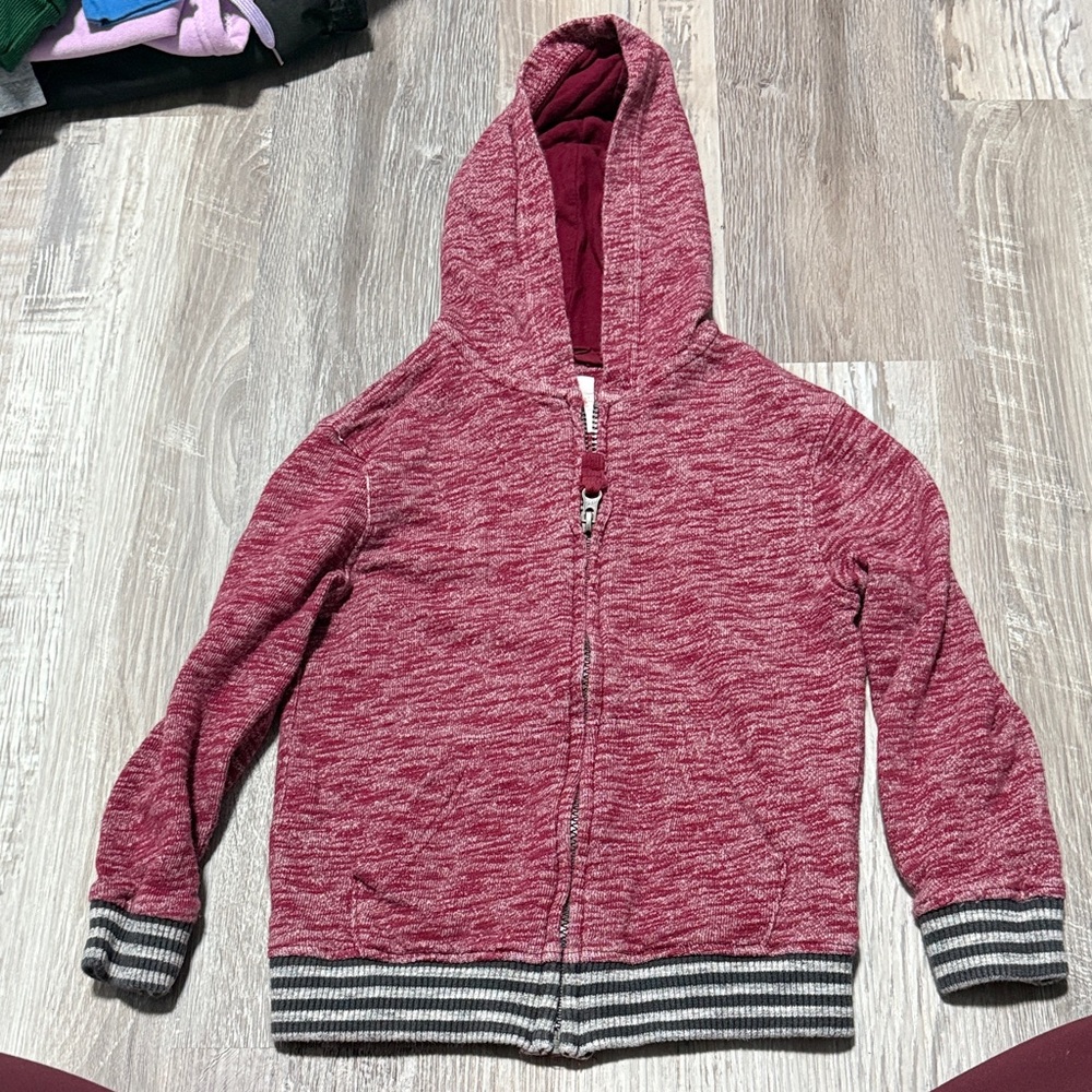 Kids Maroon Hoodie with Striped Cuffs